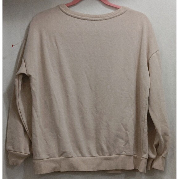 FRANCESCA'S Women's GAME DAY Crewneck Sweatshirt Small Beige Fuzzy Colorful Logo - Picture 2 of 5